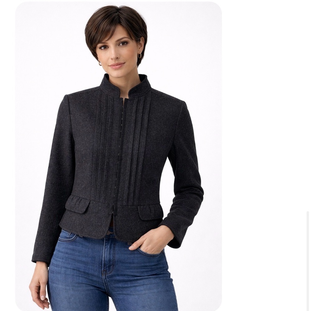 Hinge Coat Long Sleeve Short Waisted Wool Jacket Charcoal Gray Size xs